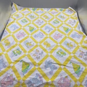 Vintage Riegel Yellow Baby Receiving Blanket Bunnies Chicks Kittens Boats USA